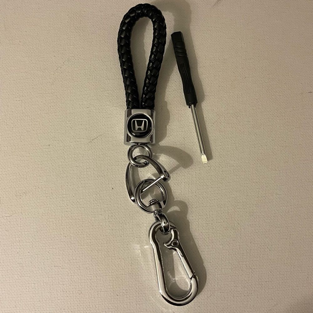 Honda Logo Key Fob Keychain in Black Leather NWT